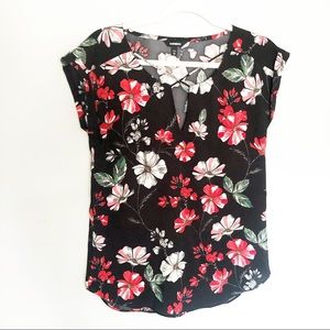 Express Floral Black Cross V-Neck Blouse